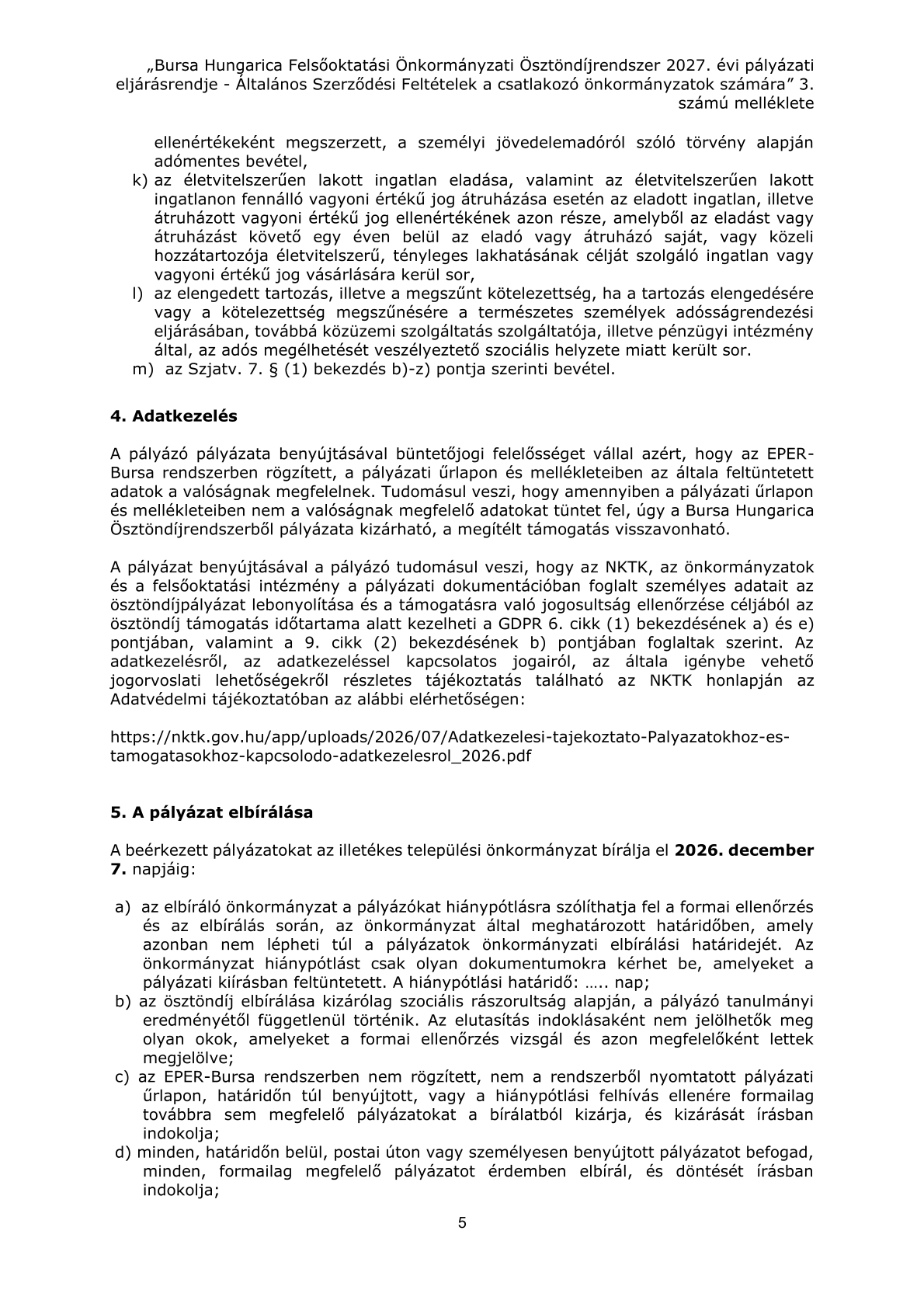A tipusu palyazati kiiras 5